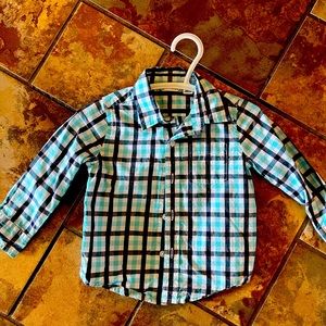 Janie and Jack button down patterned blues and white shirt